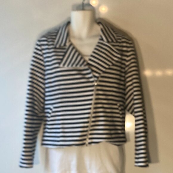 Lane Bryant SZ24 Navy & White stripe moto jacket Nautical Sailor Coastal Preppy - Picture 4 of 12
